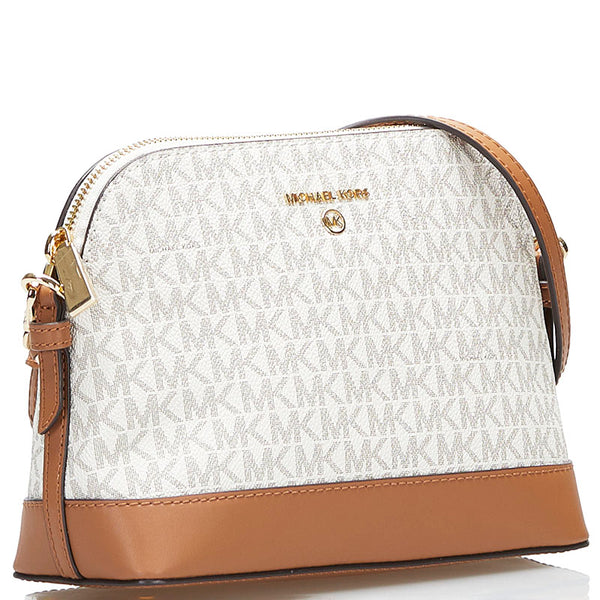 マイケルコース MKモノグラム 斜め掛け ミニショルダーバッグ ホワイト ブラウン PVC レザー レディース Michael Kors 【中古】
