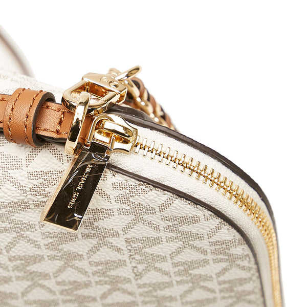 マイケルコース MKモノグラム 斜め掛け ミニショルダーバッグ ホワイト ブラウン PVC レザー レディース Michael Kors 【中古】
