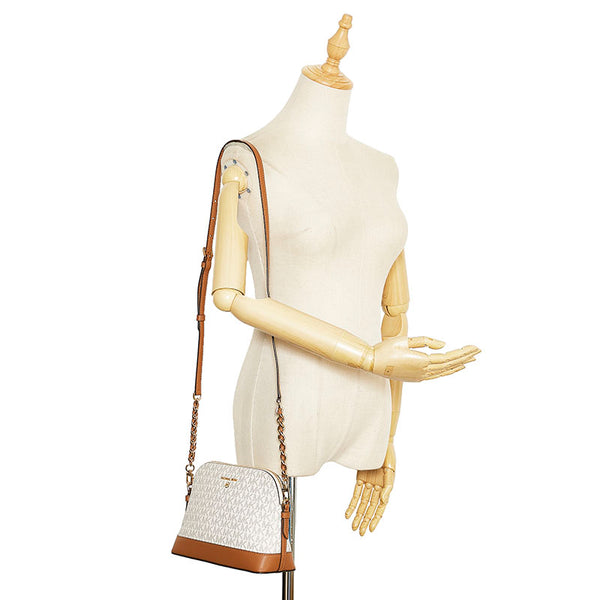 マイケルコース MKモノグラム 斜め掛け ミニショルダーバッグ ホワイト ブラウン PVC レザー レディース Michael Kors 【中古】