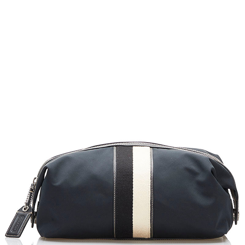 コーチ クラッチバッグ セカンドバッグ ポーチ ダークグリーン ナイロン レザー レディース COACH 【中古】