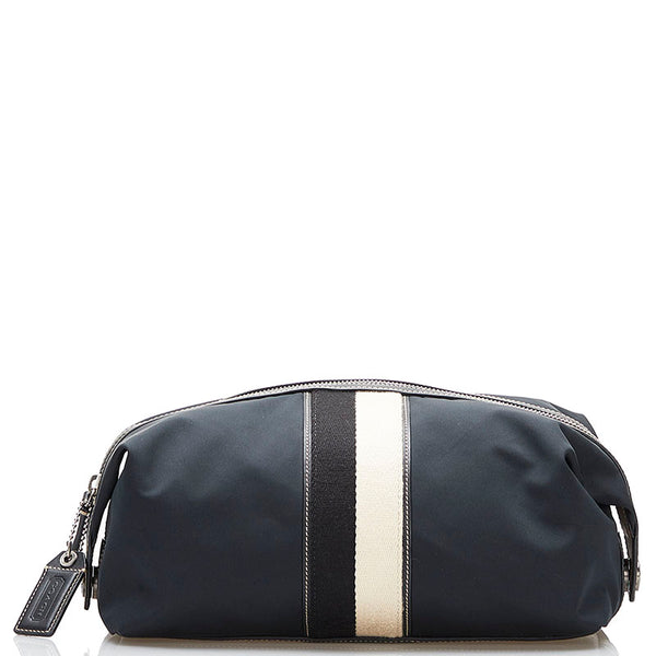 コーチ クラッチバッグ セカンドバッグ ポーチ ダークグリーン ナイロン レザー レディース COACH 【中古】