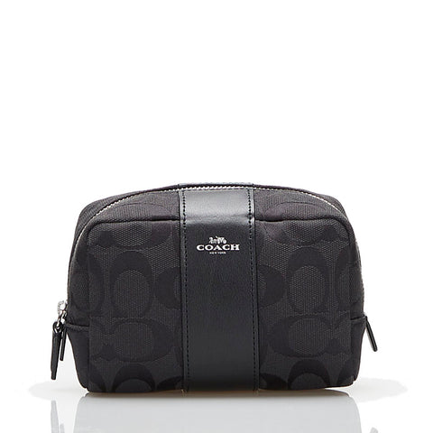 コーチ シグネチャー ポーチ ブラック キャンバス レザー レディース COACH 【中古】
