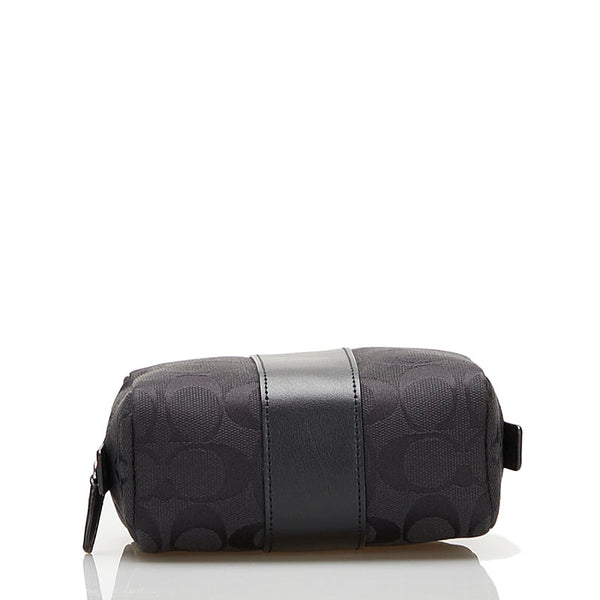コーチ シグネチャー ポーチ ブラック キャンバス レザー レディース COACH 【中古】