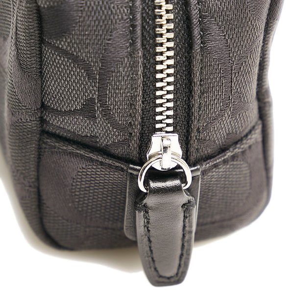 コーチ シグネチャー ポーチ ブラック キャンバス レザー レディース COACH 【中古】