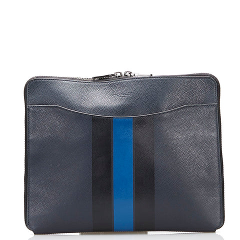 コーチ ストライプ クラッチバッグ セカンドバッグ  F66312 ネイビー ブルー レザー メンズ COACH 【中古】
