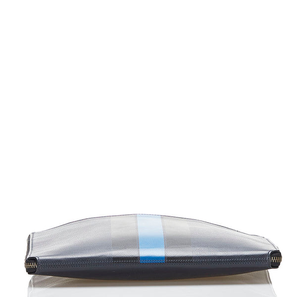 コーチ ストライプ クラッチバッグ セカンドバッグ  F66312 ネイビー ブルー レザー メンズ COACH 【中古】