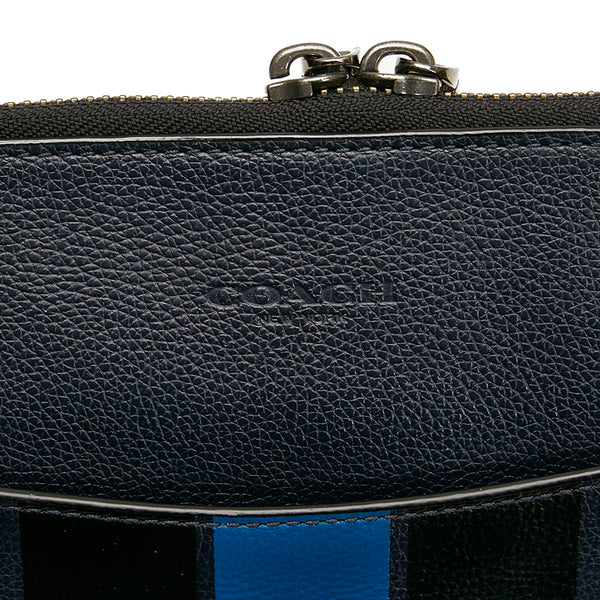 コーチ ストライプ クラッチバッグ セカンドバッグ  F66312 ネイビー ブルー レザー メンズ COACH 【中古】