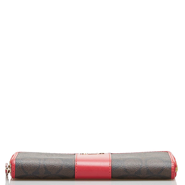 コーチ シグネチャー ラウンドファスナー 長財布 54630 ブラウン レッド PVC レザー レディース COACH 【中古】