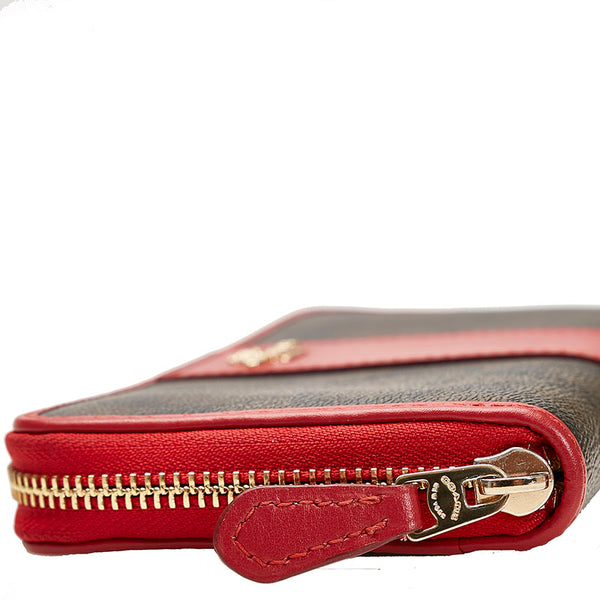 コーチ シグネチャー ラウンドファスナー 長財布 54630 ブラウン レッド PVC レザー レディース COACH 【中古】