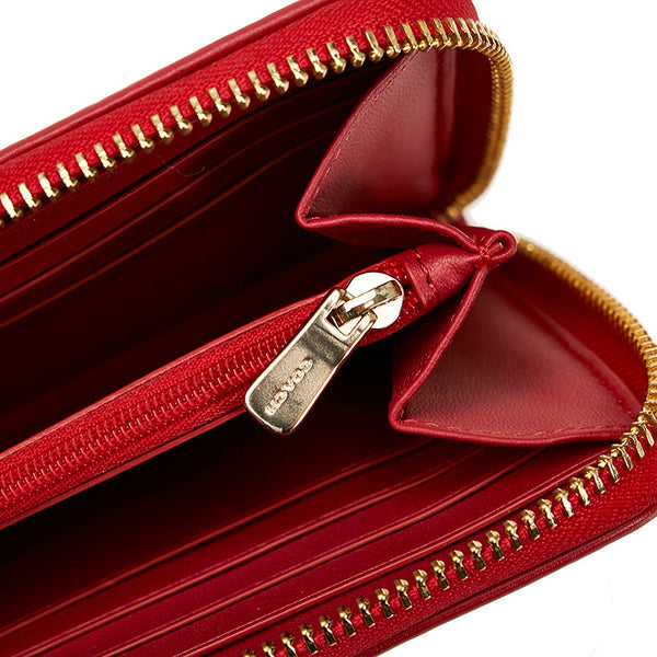 コーチ シグネチャー ラウンドファスナー 長財布 54630 ブラウン レッド PVC レザー レディース COACH 【中古】