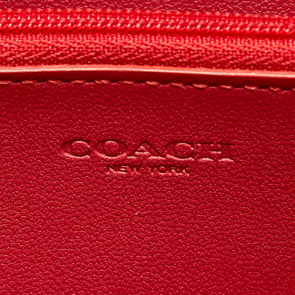 コーチ シグネチャー ラウンドファスナー 長財布 54630 ブラウン レッド PVC レザー レディース COACH 【中古】