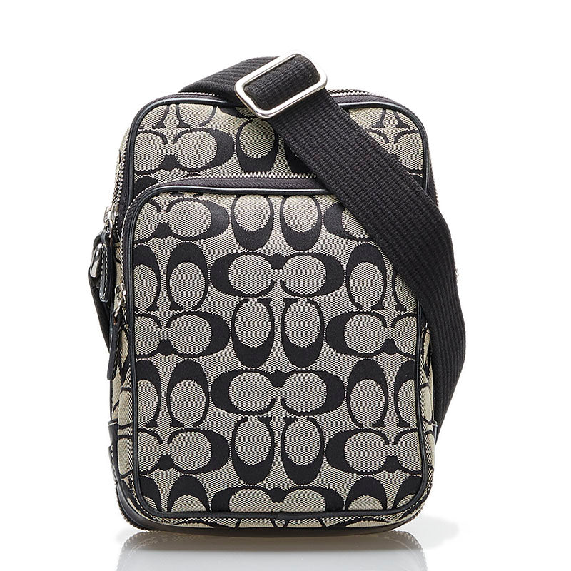 コーチ シグネチャー 斜め掛け ショルダーバッグ 4270 ブラック グレー キャンバス レザー レディース COACH 【中古】