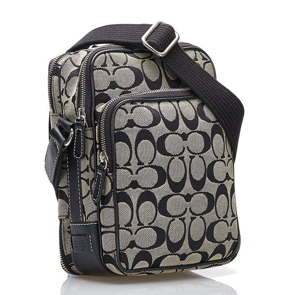 コーチ シグネチャー 斜め掛け ショルダーバッグ 4270 ブラック グレー キャンバス レザー レディース COACH 【中古】