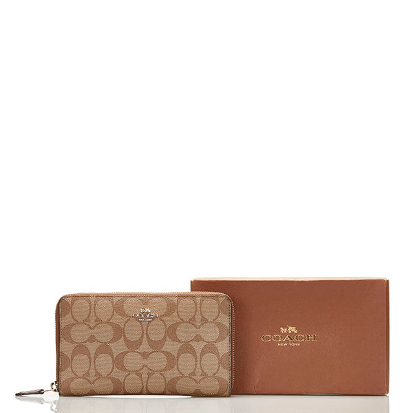 コーチ シグネチャー ラウンドファスナー 長財布 F76579 ブラウン PVC レディース COACH 【中古】