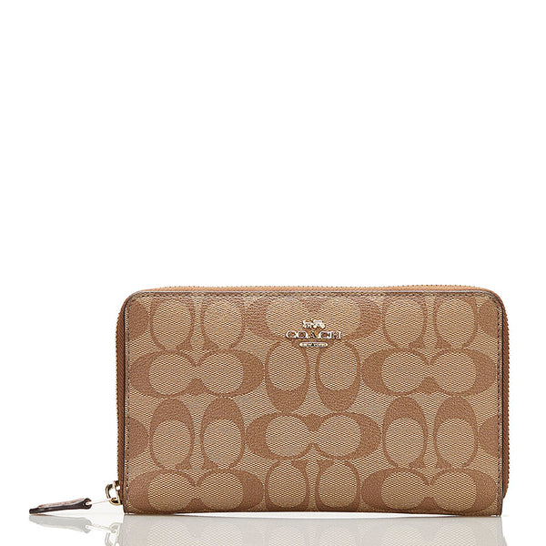 コーチ シグネチャー ラウンドファスナー 長財布 F76579 ブラウン PVC レディース COACH 【中古】