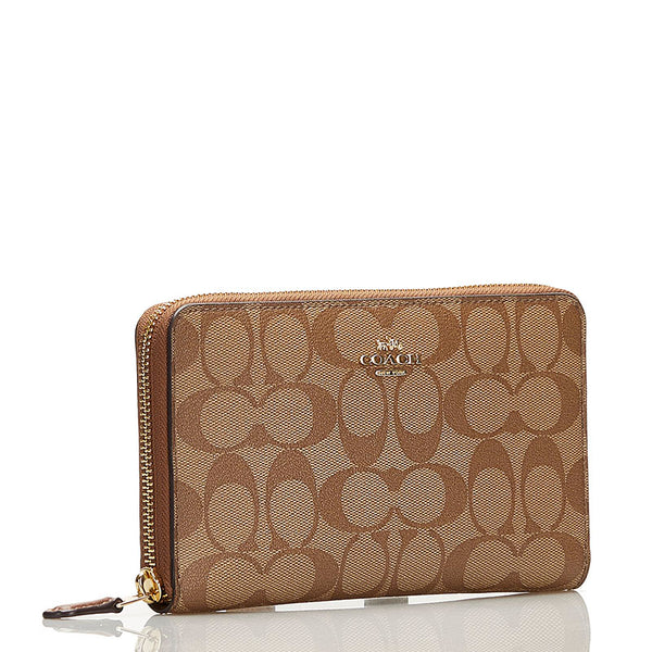 コーチ シグネチャー ラウンドファスナー 長財布 F76579 ブラウン PVC レディース COACH 【中古】