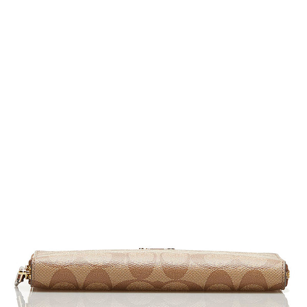 コーチ シグネチャー ラウンドファスナー 長財布 F76579 ブラウン PVC レディース COACH 【中古】