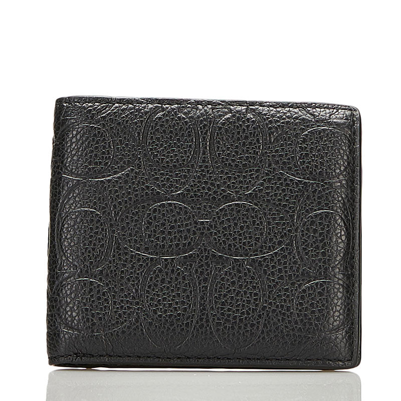 コーチ シグネチャー 二つ折り財布 ブラック レザー メンズ COACH 【中古】