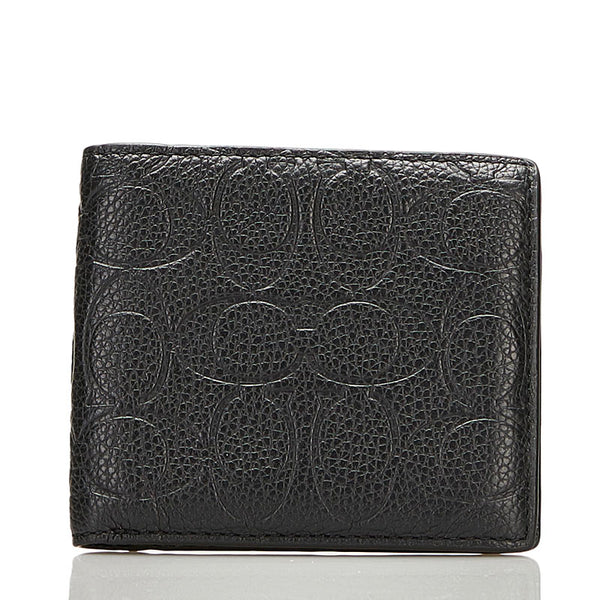 コーチ シグネチャー 二つ折り財布 ブラック レザー メンズ COACH 【中古】