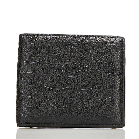 コーチ シグネチャー 二つ折り財布 ブラック レザー メンズ COACH 【中古】
