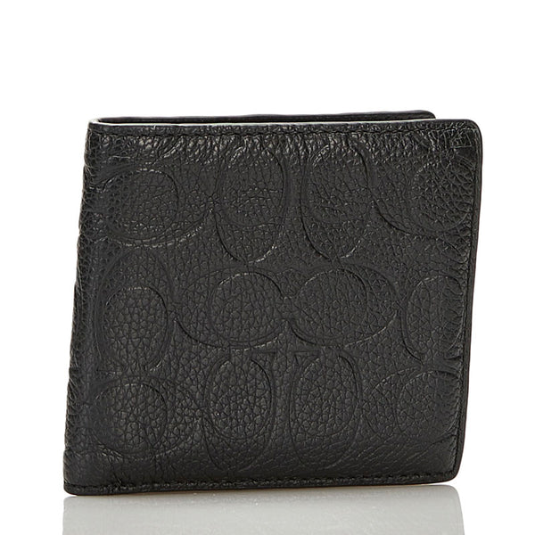 コーチ シグネチャー 二つ折り財布 ブラック レザー メンズ COACH 【中古】