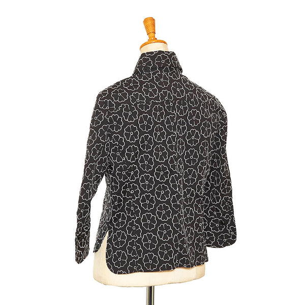 シャネル カメリア エンブロイダリー 総柄 7分丈 長袖シャツ ブラック コットン ナイロン スパンデックス レディース CHANEL 【中古】