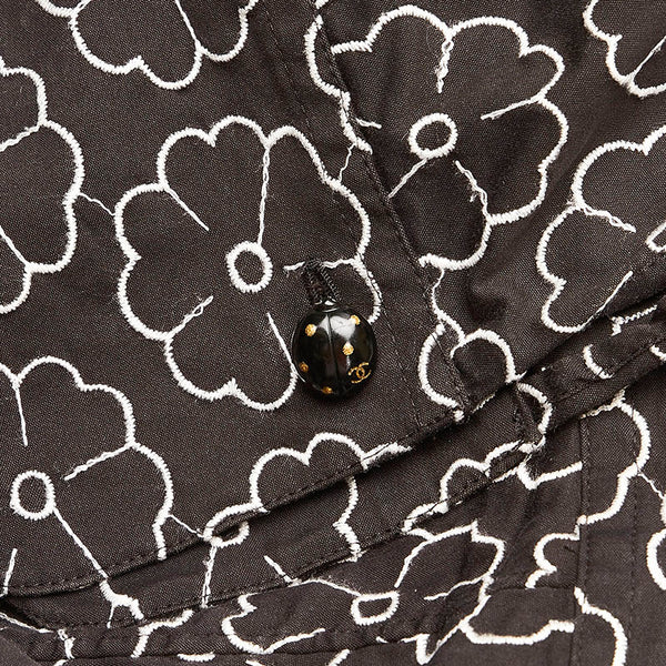 シャネル カメリア エンブロイダリー 総柄 7分丈 長袖シャツ ブラック コットン ナイロン スパンデックス レディース CHANEL 【中古】