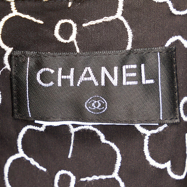 シャネル カメリア エンブロイダリー 総柄 7分丈 長袖シャツ ブラック コットン ナイロン スパンデックス レディース CHANEL 【中古】