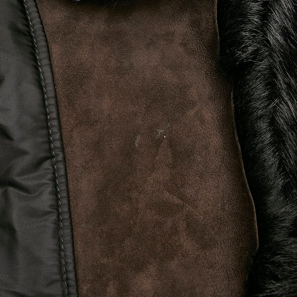 エルマンノ シェルヴィーノ ファー襟 アウター ベスト ブラック ブラウン ナイロン スウェード レディース ERMANNO SCERVINO 【中古】