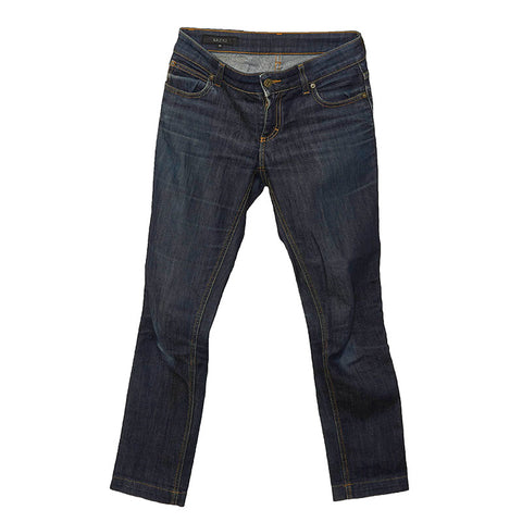 グッチ パンツ スキニー 337614 インディゴ ブルー コットンデニム ポリウレタン レザー レディース GUCCI 【中古】