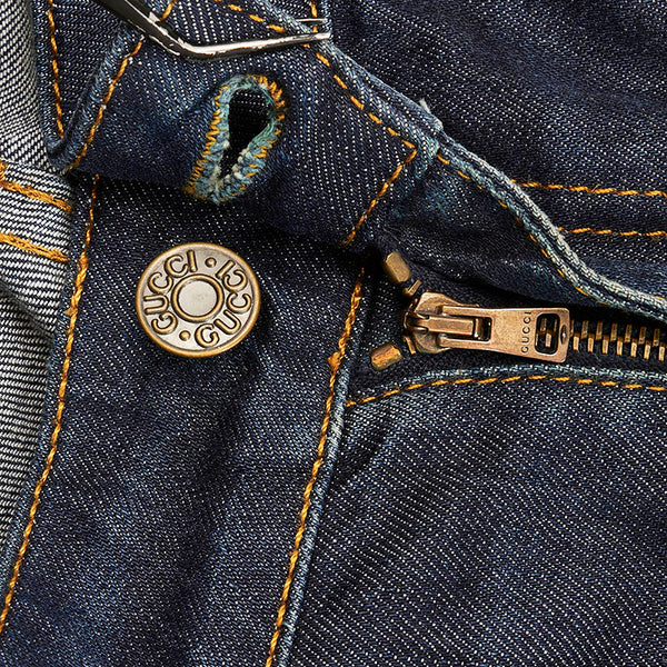 グッチ パンツ スキニー 337614 インディゴ ブルー コットンデニム ポリウレタン レザー レディース GUCCI 【中古】