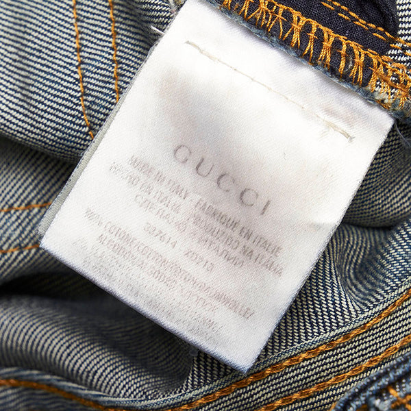 グッチ パンツ スキニー 337614 インディゴ ブルー コットンデニム ポリウレタン レザー レディース GUCCI 【中古】