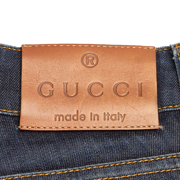グッチ パンツ スキニー 337614 インディゴ ブルー コットンデニム ポリウレタン レザー レディース GUCCI 【中古】
