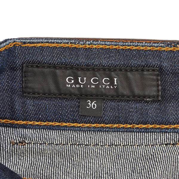 グッチ パンツ スキニー 337614 インディゴ ブルー コットンデニム ポリウレタン レザー レディース GUCCI 【中古】