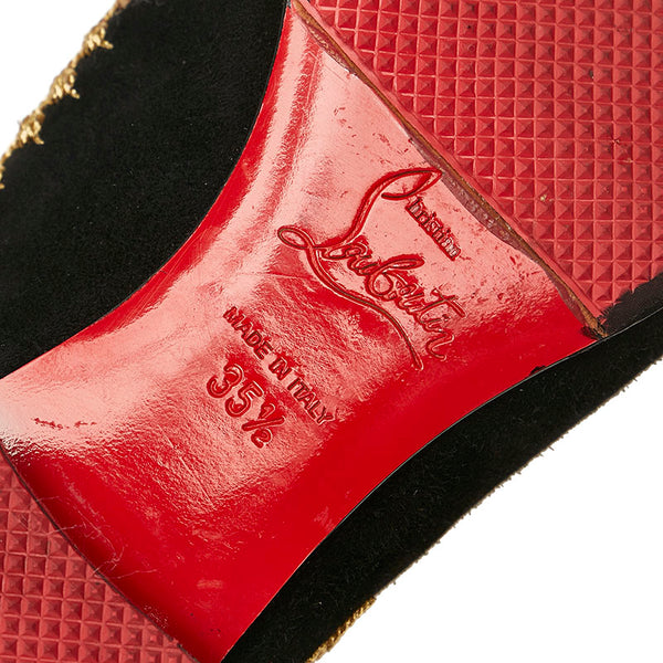 クリスチャンルブタン 刺繍 パンプス フラットシューズ ブラック スウェード レディース Christian Louboutin 【中古】