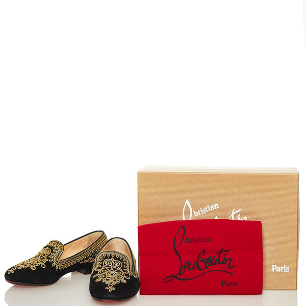 クリスチャンルブタン 刺繍 パンプス フラットシューズ ブラック スウェード レディース Christian Louboutin 【中古】