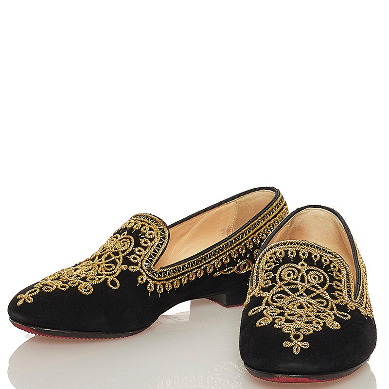 クリスチャンルブタン 刺繍 パンプス フラットシューズ ブラック スウェード レディース Christian Louboutin 【中古】