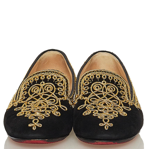 クリスチャンルブタン 刺繍 パンプス フラットシューズ ブラック スウェード レディース Christian Louboutin 【中古】