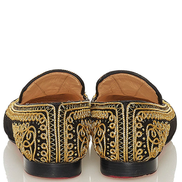 クリスチャンルブタン 刺繍 パンプス フラットシューズ ブラック スウェード レディース Christian Louboutin 【中古】