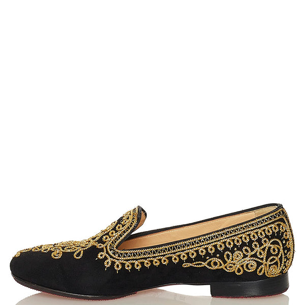 クリスチャンルブタン 刺繍 パンプス フラットシューズ ブラック スウェード レディース Christian Louboutin 【中古】