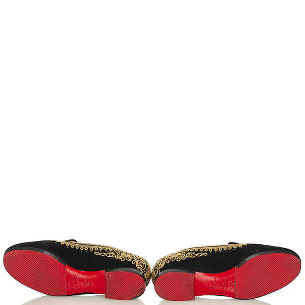 クリスチャンルブタン 刺繍 パンプス フラットシューズ ブラック スウェード レディース Christian Louboutin 【中古】