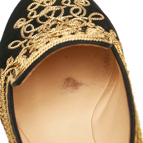 クリスチャンルブタン 刺繍 パンプス フラットシューズ ブラック スウェード レディース Christian Louboutin 【中古】