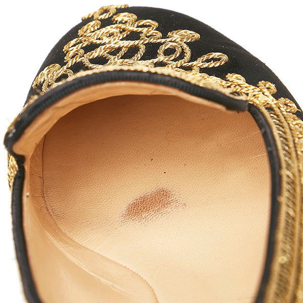 クリスチャンルブタン 刺繍 パンプス フラットシューズ ブラック スウェード レディース Christian Louboutin 【中古】