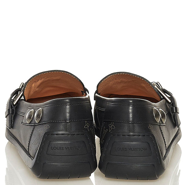ルイ ヴィトン モノグラム ドライビングシューズ ローファー ブラック レザー メンズ LOUIS VUITTON 【中古】