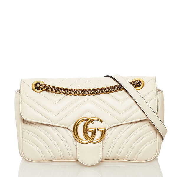 グッチ GGマーモント キルティング ミニ チェーン ショルダーバッグ 443497 ホワイト レザー レディース GUCCI 【中古】