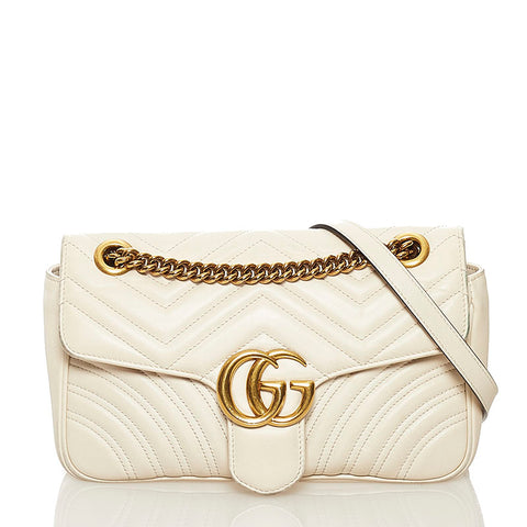 グッチ GGマーモント キルティング ミニ チェーン ショルダーバッグ 443497 ホワイト レザー レディース GUCCI 【中古】