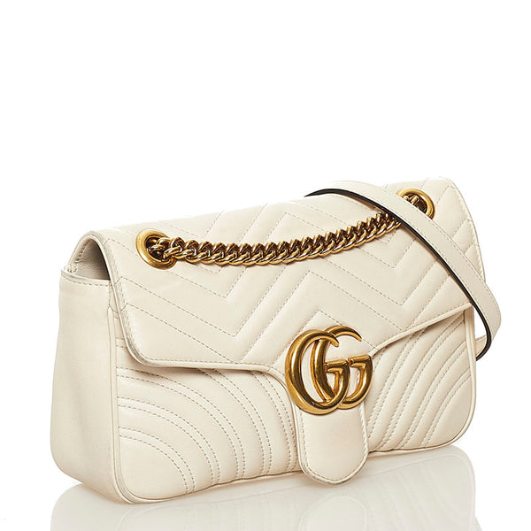 グッチ GGマーモント キルティング ミニ チェーン ショルダーバッグ 443497 ホワイト レザー レディース GUCCI 【中古】
