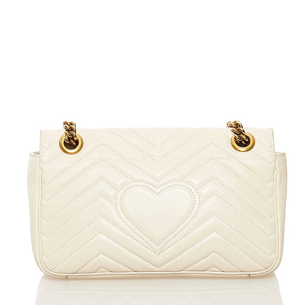 グッチ GGマーモント キルティング ミニ チェーン ショルダーバッグ 443497 ホワイト レザー レディース GUCCI 【中古】
