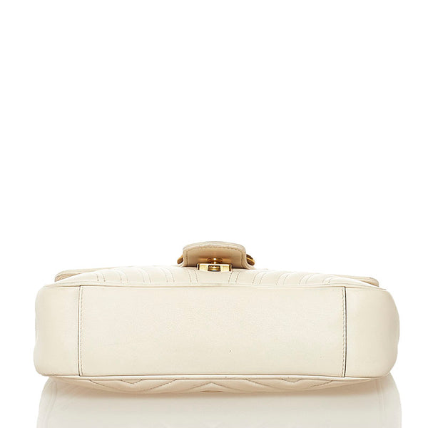 グッチ GGマーモント キルティング ミニ チェーン ショルダーバッグ 443497 ホワイト レザー レディース GUCCI 【中古】