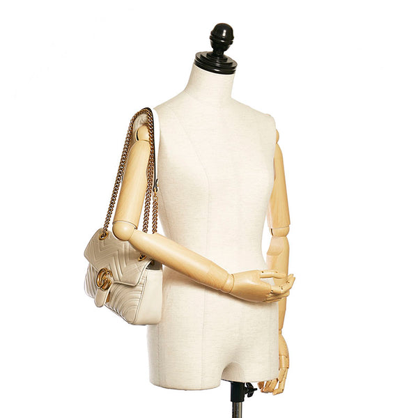 グッチ GGマーモント キルティング ミニ チェーン ショルダーバッグ 443497 ホワイト レザー レディース GUCCI 【中古】